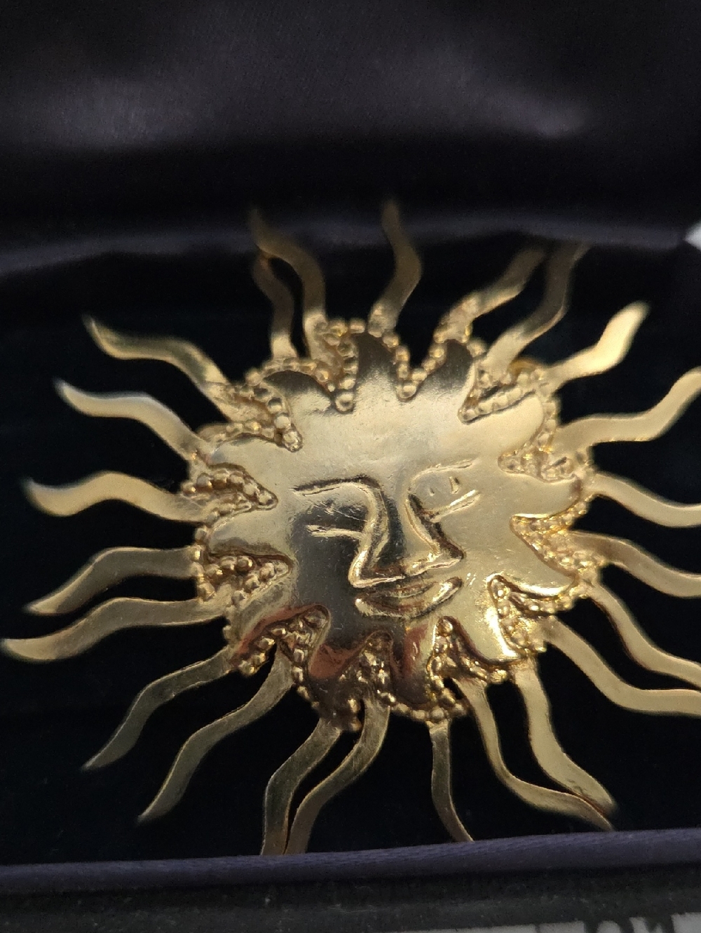 Gold Sun Face Brooch - Statement Pin
